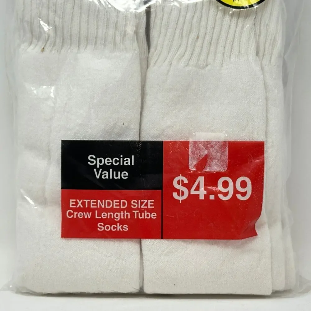 Vtg 90s K-Mart Special Value 6 Pr White Crew Tube Sock Size 13-15 Shoe 12-14 USA